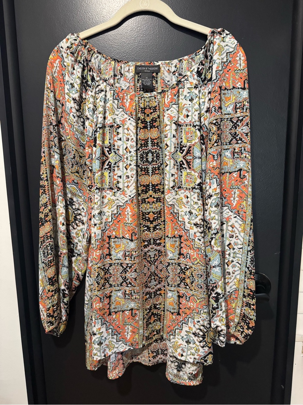 Chelsea & Theodore Orange Multi Paisley-Print Peasant Blouse
